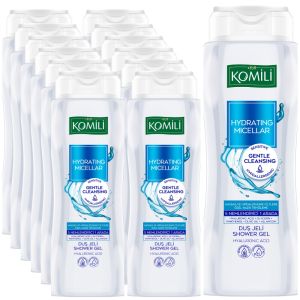 KOMILI Hydrating Micellar Gentle Cleansing Shower Gel 500ml x 12 , Sensitive, Hypoallergenic, Dermatologically Tested, Skin Friendly pH