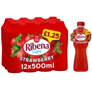 Ribena Light Strawberry PMP 12 x 500ml No added Sugar  BBE: June 2025