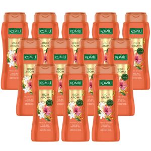 KOMILI Rich Aroma Peace & Calm Shower Gel Amber & White Jasmine - Pack of 12 x 500ml - Long Lasting