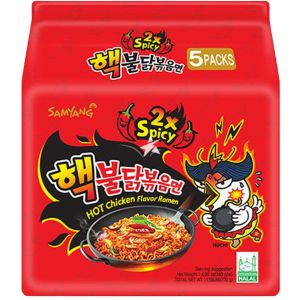 Samyang Buldak 2x Spicy Hot Chicken Flavour Ramen - Pack of 5 x 140g - Stir-Fried Ramen, Halal - Best Before: 18.07.2026