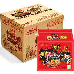 Samyang Buldak 2x Hot Spicy Hot Chicken Flavour Ramen - Pack of 40 (8x5pk) x 140g - Stir-Fried Ramen, Halall - Best Before: 18.07.2026