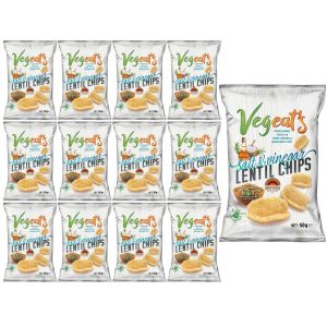 Vegeat's Salt & Vinegar Lentil Chips - Pack of 50g x 12 Oven Baked not Fried , Vegan -  - Best Before: 07.04.2026
