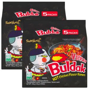 Samyang Buldak Hot Chicken Flavor Ramen - Pack of 10 (2x5pk) x 140g - Stir-Fried Ramen, Halal
