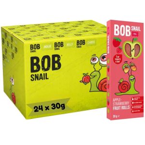 Bob Snail Apple-Strawberry Fruit Rolls 30g - 72 Pcs (24pk x 3 Rolls) - Just Fruit & Berries, No Added Sugar, No Artificial Colors & Gluten Free