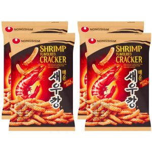 Nongshim Hot & Spicy Shrimp Crackers (300g) - Pack of 4 x 75g - Crispy Flavored Snack