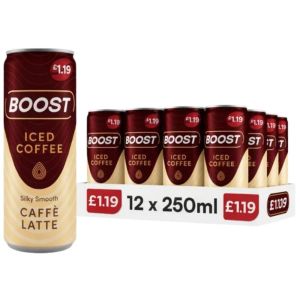 Boost Iced Coffee Caffe Latte PMP, Pack of 12 x 250ml, Silky Smooth Coffee Drink