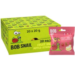 Bob Snail Apple-Strawberry Fruit Snack - Pack of 20 x 20g - Just Fruit, No Added Sugar