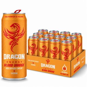 Dragon Energy Blood Orange Energy Drink , Pack of 12 x 500ml -  Carbonated Energy Drink with Sugar, Sweeteners, Taurine & B Vitamins