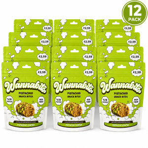 Wannabite Pistachio Snack Bites PMP, Pack of 12 x 75g - High Protein & High Fiber Pistachio Coated Snacks