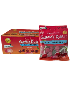 Cheery Chews Gummy Rush Fizzy Cherries – 12 x 90g | Halal, Non-GMO, Gluten & Peanut Free