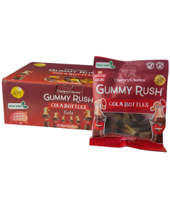 Cheery Chews Gummy Rush Cola Bottles 12 x 90g ,Halal, Non-GMO, Made from Natural Fruit Juice, Gluten & Peanut Free
