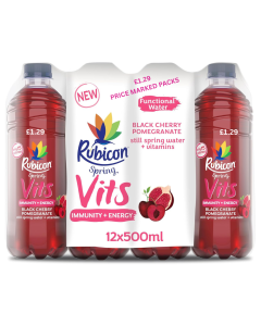 Rubicon Spring Vits Black Cherry Pomegranate Still Vitamin Water PMP 500ml x 12