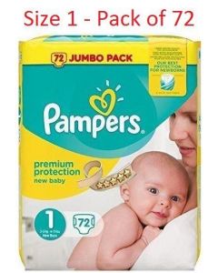 Pampers Size 1 New Baby Jumbo Box Nappies Pack of 72