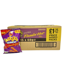 Walkers Wotsits Crunchy Corn Puffs PMP 60g x 15 Extra Flamin' Hot Best Before: 09/03/2025