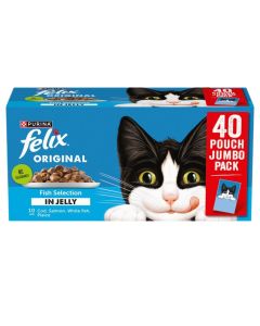 Purina Felix Original Fish Selection In Jelly Adult Cat Food 40 x 85g - Cod, Salmon, White Fish, Plaice