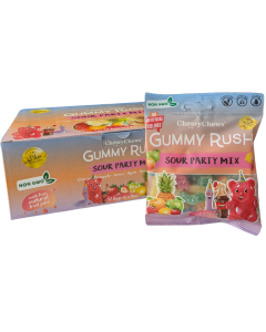 Cheery Chews  Gummy Rush Sour Party Mix 12 x 90g Halal, Non-GMO, Made from Natural Fruit Juice, Gluten, Fat & Peanut Free