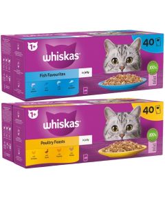 Whiskas Bundle Poultry & Fish Feasts in Jelly 80 x85g 1+ Adult Cat Food - Poultry 40x 85g and Fish 40x 85g