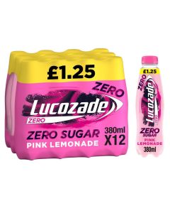 Wholesale Supplier Lucozade Zero Sugar Pink Lemonade PM£1.25 380ml x 12