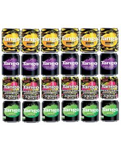 (Pack of 24) Tango Sugar Free Mix Case: x6 Mango, x6 Dark Berry, x6 Paradise Punch, x6 Apple: Flavoured Sparkling Soft Drink Can 330ML