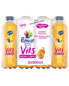 Rubicon Spring Vits Mango Passion Still Vitamin Water PMP 500ml x 12