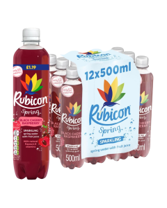 Rubicon Spring Black Cherry Raspberry Sparkling Water with Real Fruit Juice PMP 500ml x 12